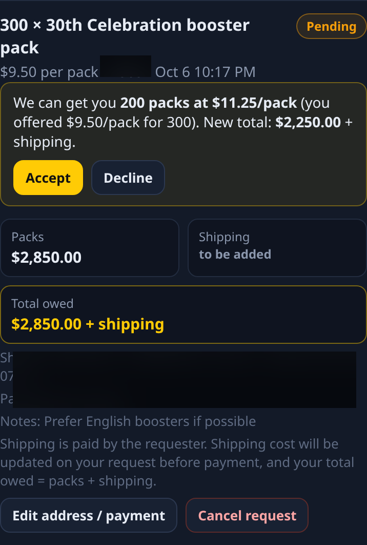 See live updates on every request — including counter-offers on price and quantity you can Accept or Decline right in Packline.