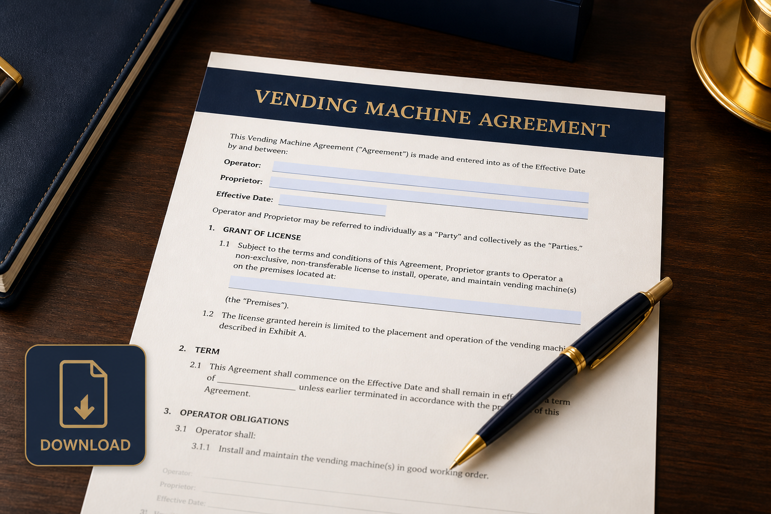 VendMax fillable contract cover