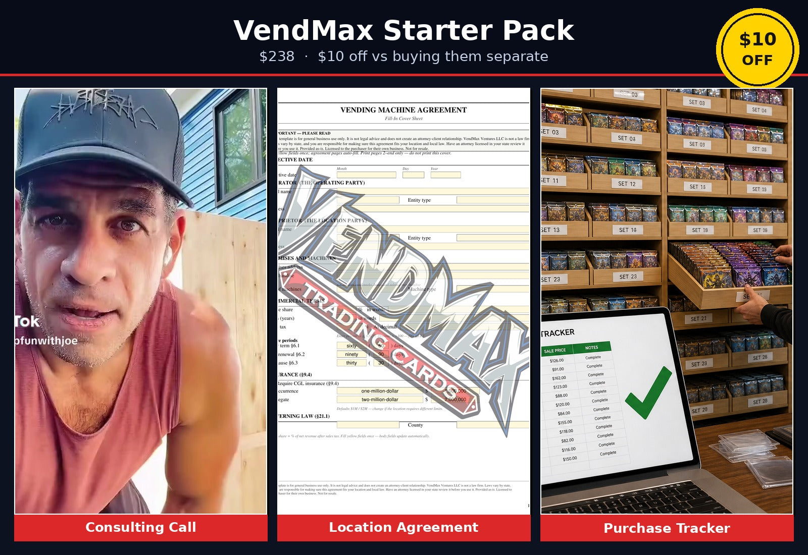 VendMax Starter Pack — Joe consulting call, location agreement, purchase tracker ($238)